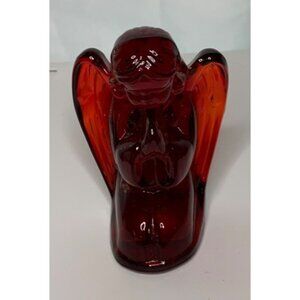 Vtg Glass Ruby Red Cadmium Kneeling Angel Figurine 4"